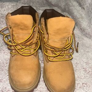 Timberland Kids Tan Boots with Yellow Laces
